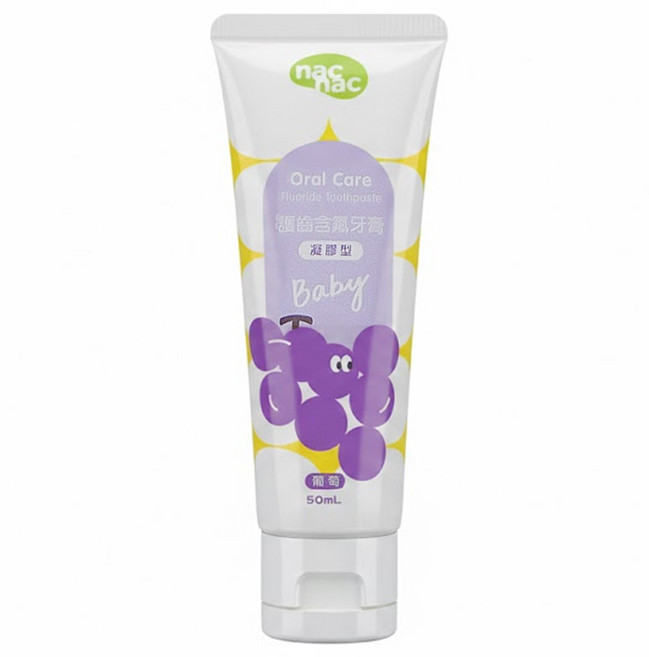 nac nac 護齒含氟牙膏 凝膠型 低泡 葡萄, 50ml, 1條
