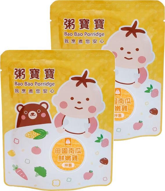 粥寶寶 無毒農 田園南瓜鮮嫩雞 12個月以上, 120g, 2包