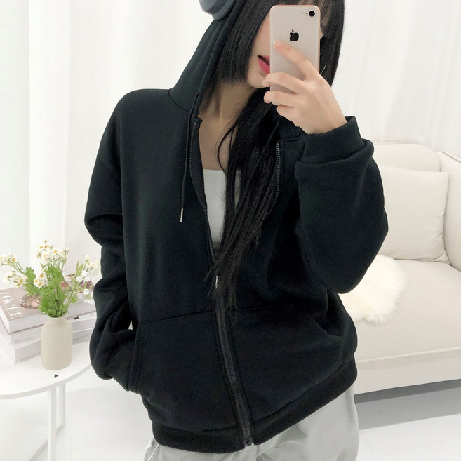 피어니스트 심플 하이틴 오버핏 후드집업