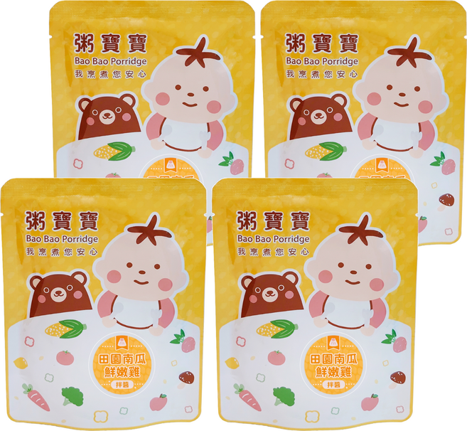 粥寶寶 無毒農 田園南瓜鮮嫩雞 12個月以上, 120g, 4包