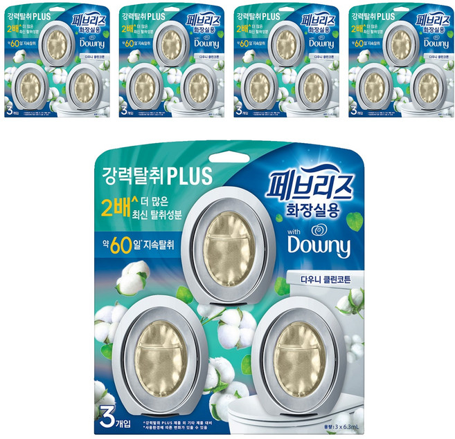 페브리즈 화장실용 강력탈취 플러스 비치형 다우니 클린코튼향 탈취제 본품, 18.9ml, 5개