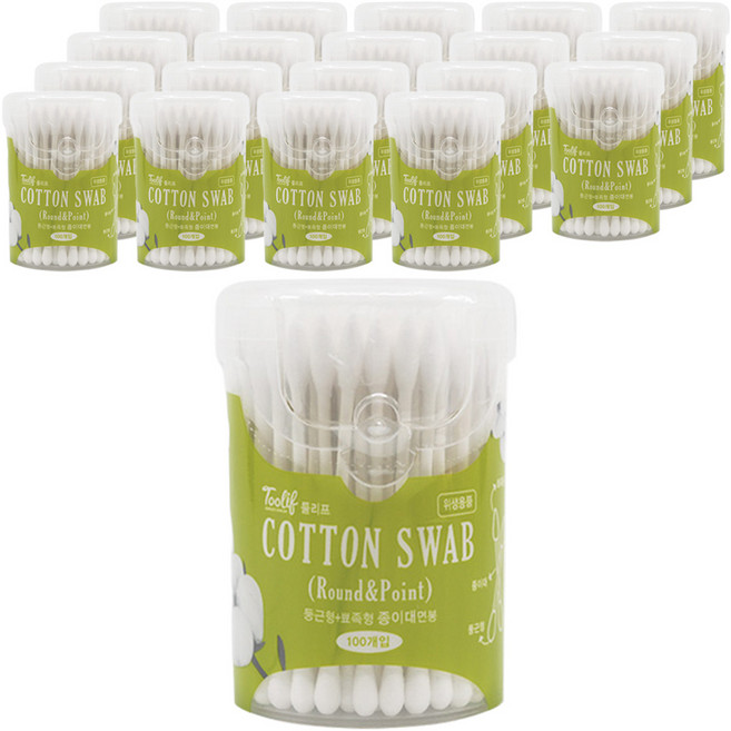 툴리프 종이면봉 Round&Point, 20개, 100개입