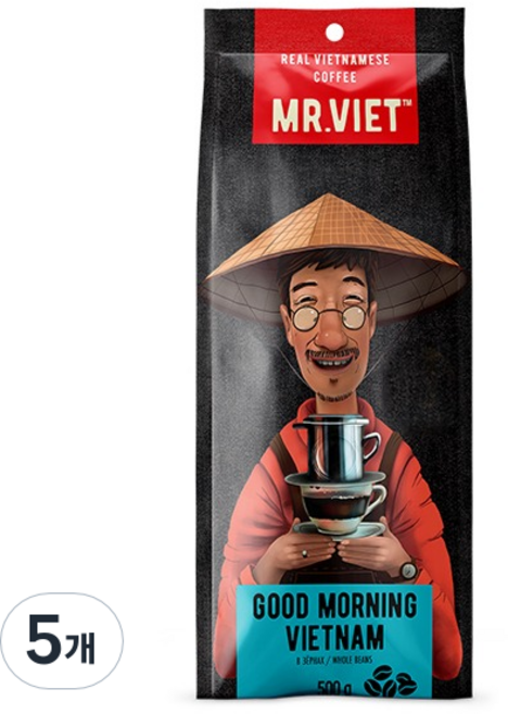 미스터비엣 굿모닝 커피 원두, 홀빈(분쇄안함), 500g, 5개