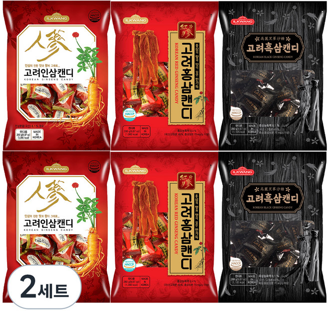 일광제과 고려홍삼캔디 280g 2p + 고려인삼캔디2 280g 2p + 고려흑삼캔디 280g 2p, 1.68kg, 2세트