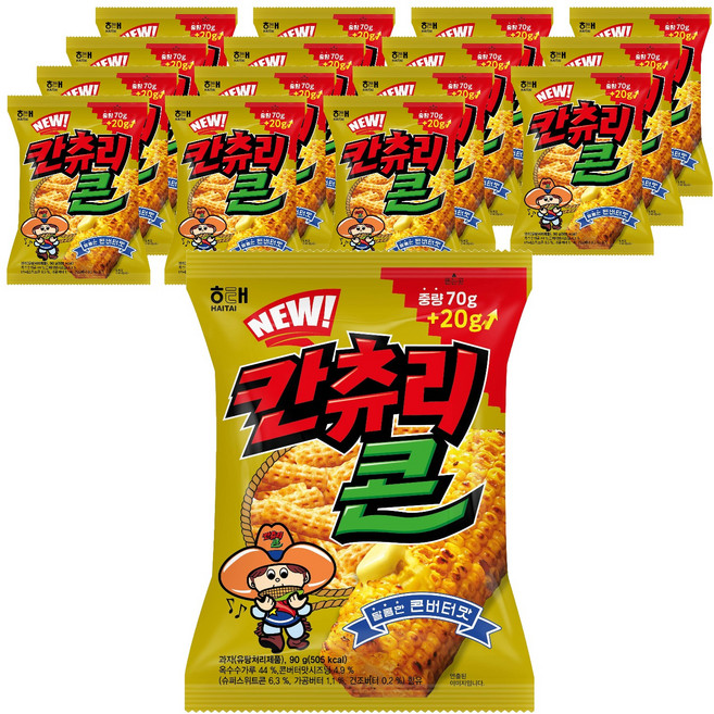해태제과 뉴 칸츄리콘 콘버터맛, 90g, 16개