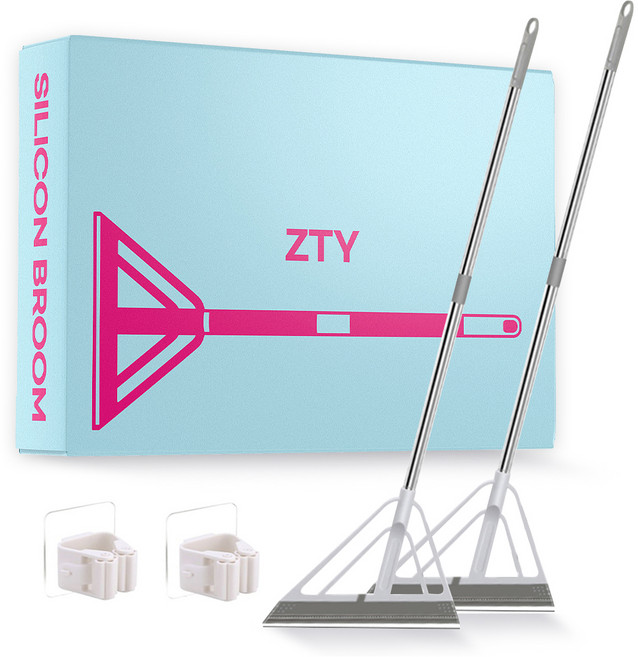 젠투유 물기쓱싹 4중날 실리콘 빗자루 + 후크 세트, 2세트, 화이트그레이