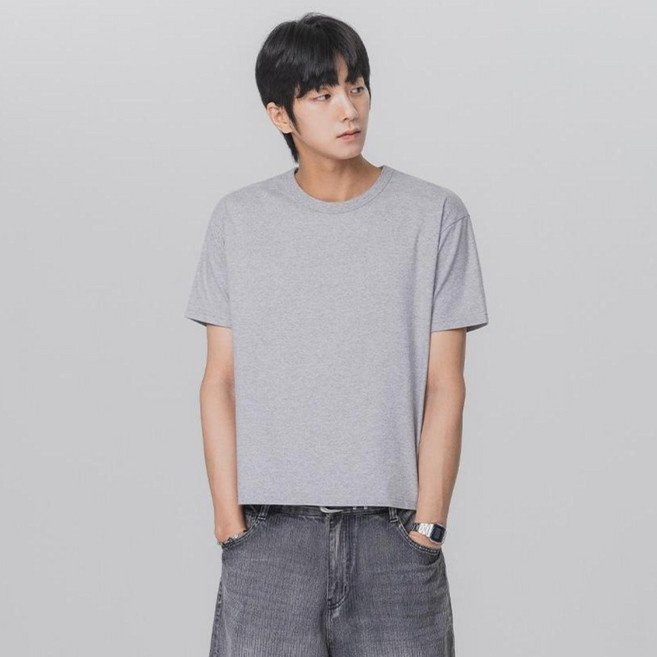 앨빈클로 남녀공용 베이직 크롭 반팔 면 티셔츠 AST3511