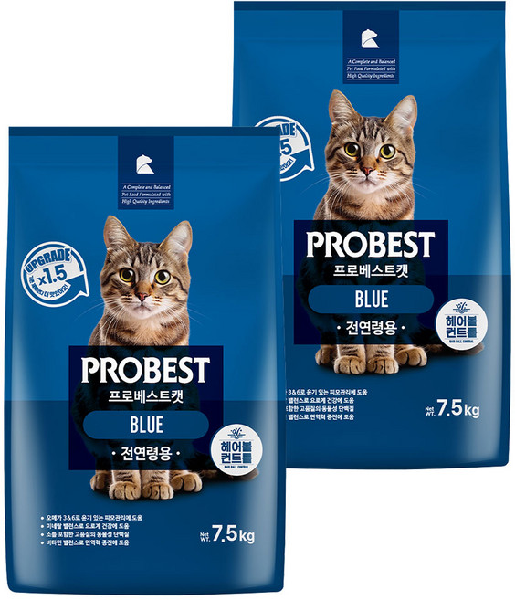 프로베스트 고양이 블루 기능성 사료, 헤어볼, 7.5kg, 2개