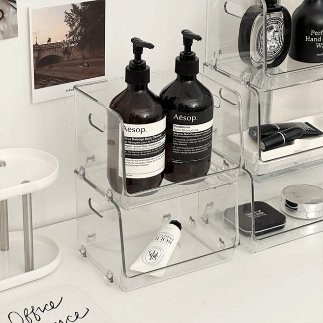 데미무드 오디 아크릴 적층식 선반 화장품 팬트리 정리함, 2개, 투명