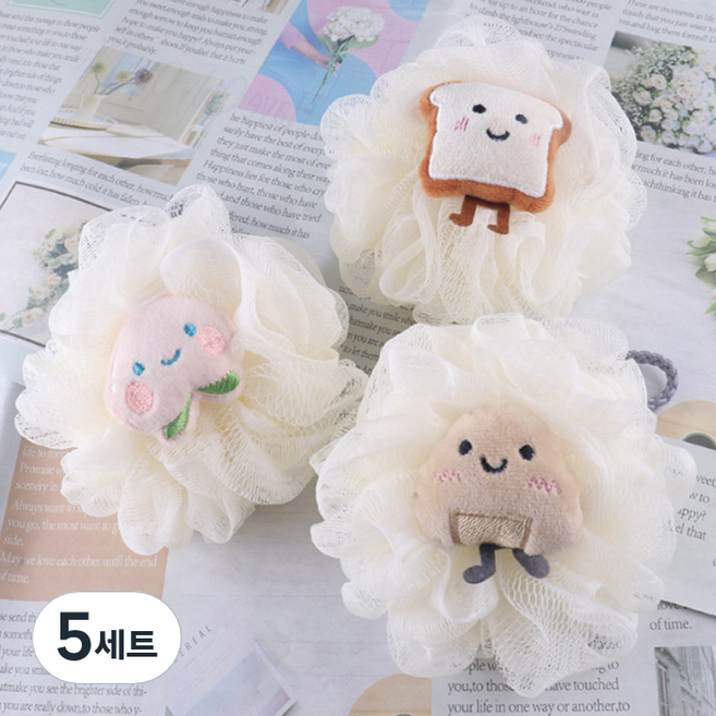 마켓플랜 소프트 말랑 캐릭터 거품 샤워볼 3종 세트, 핑크, 브라운, 베이지, 5세트