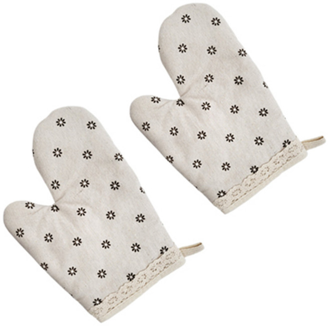 피키픽스 잔꽃 패브릭 단열 베이킹 주방 장갑, 연베이지, 2개