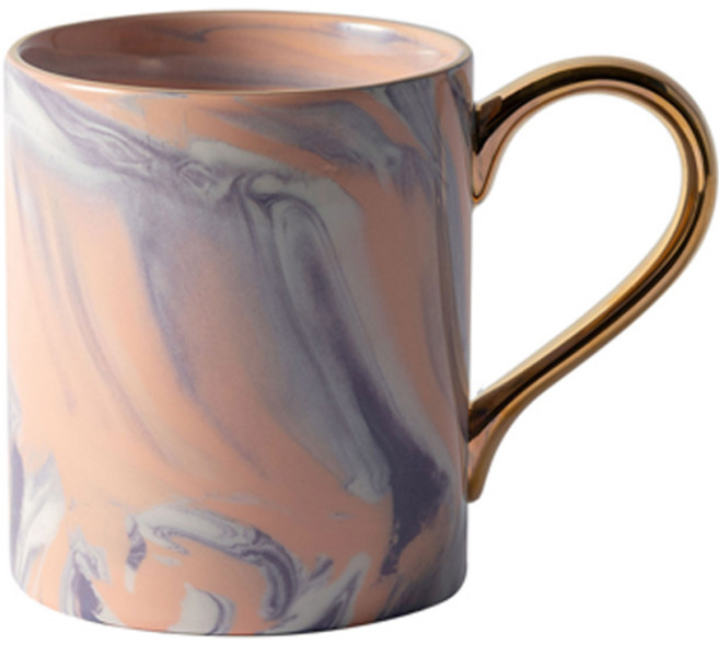 까사무띠 마블 골드핸들 림머그컵 350ml, 살구, 1개