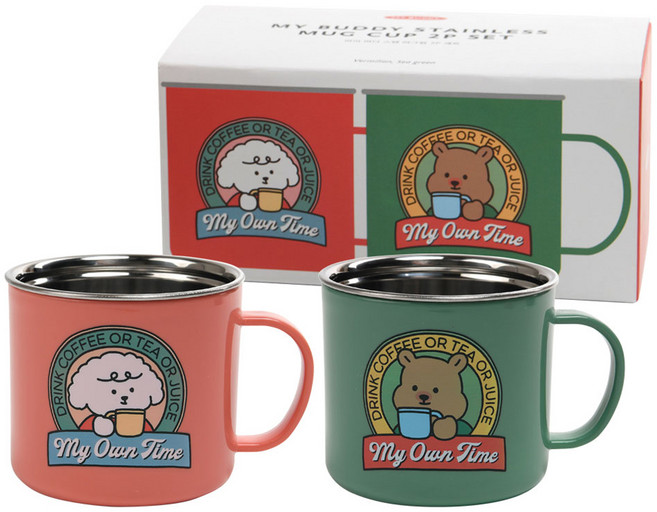 데일리라이크 마이 버디 스텐 머그컵 2종 세트 300ml, 주황 + 그린, 2개