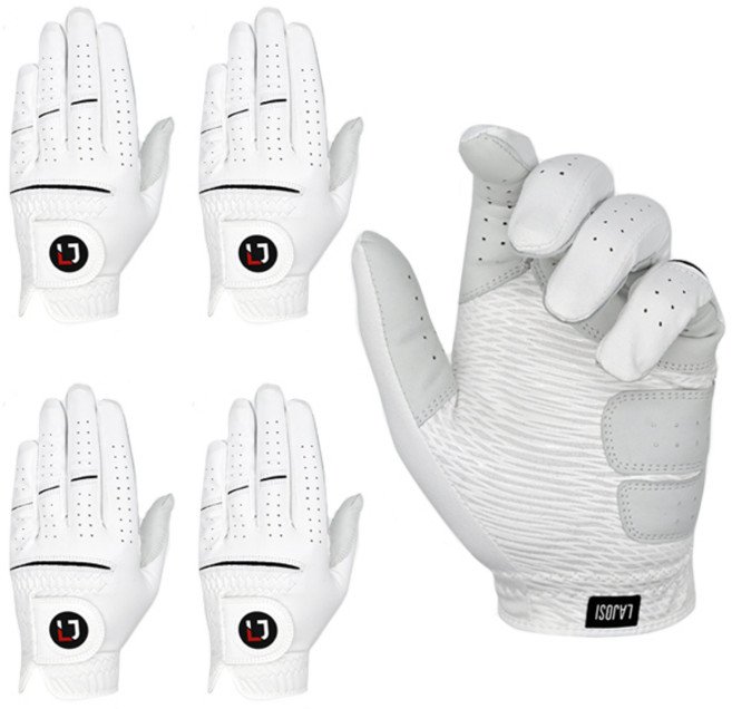 라조시 남성용 반양피 버디그립 실리콘 연습 골프장갑 왼손용 5p 세트, 화이트, 1세트