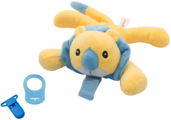 OhBabyLaugh 愛笑寶 奶嘴 安撫玩偶 附矽膠奶嘴掛環 + 防掉夾, 獅子 黃色 + 藍色, 1組