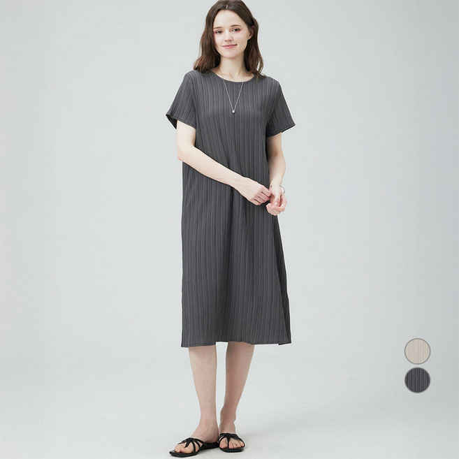 ELLEPARIS 여성용 인견 플리츠 루즈핏 반팔 원피스