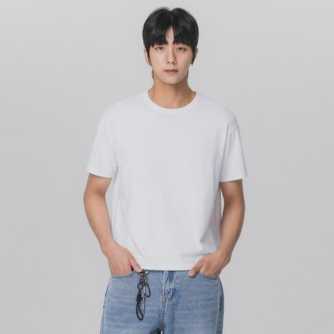 앨빈클로 남녀공용 베이직 크롭 반팔 면 티셔츠 AST3511