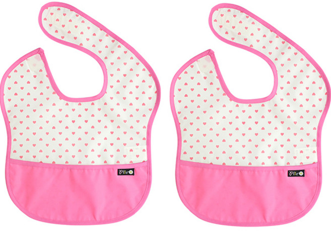 플리에 배색 방수 이유식 턱받이, 34크림핑크하트, 1개