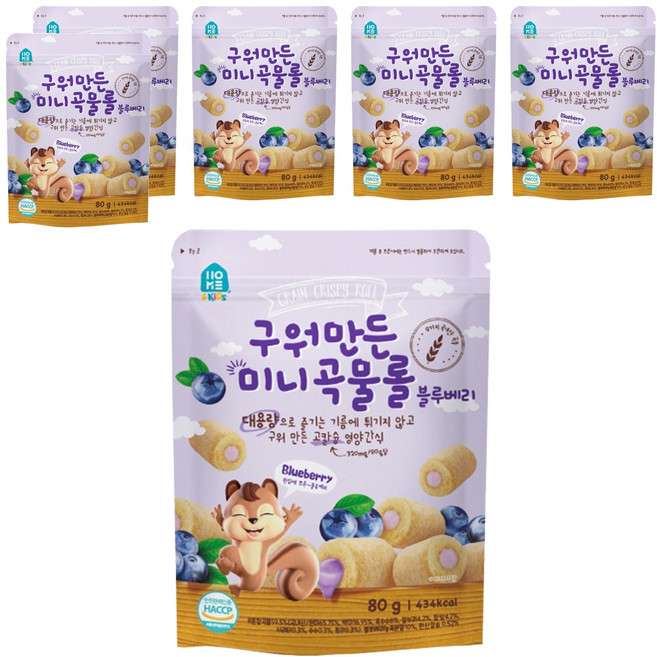 홈앤키즈 구워만든 미니 곡물롤, 블루베리맛, 80g, 6개