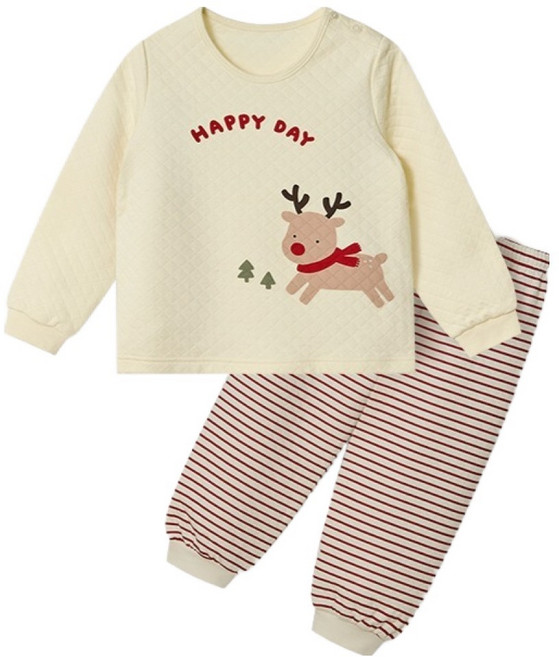 유니프랜드 아동용 해피 루돌프 삼중지 보온 면 9부 상하 내의 세트