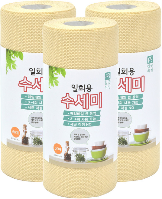 필굿리빙 일회용 수세미 60p, 아이보리, 60개입, 3개
