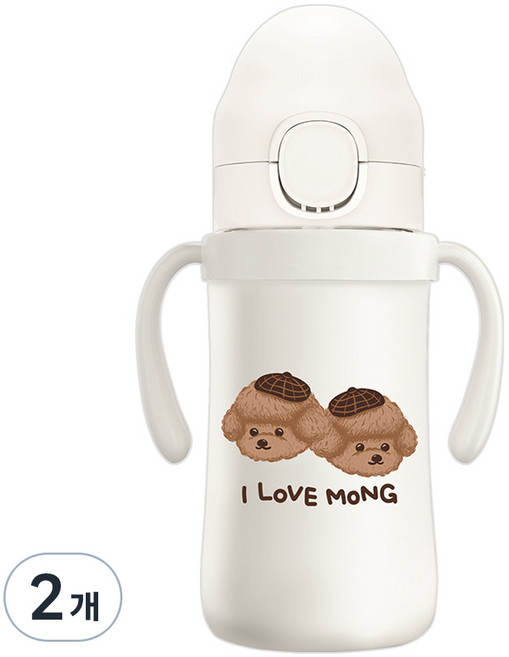 유비맘 스테인리스 초코몽이 원터치 빨대컵, 220ml, 2개, 화이트