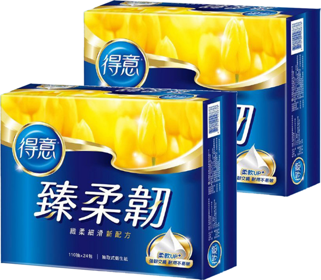 得意 臻柔韌抽取式花紋衛生紙 110張 19 x 18cm, 24包, 2袋