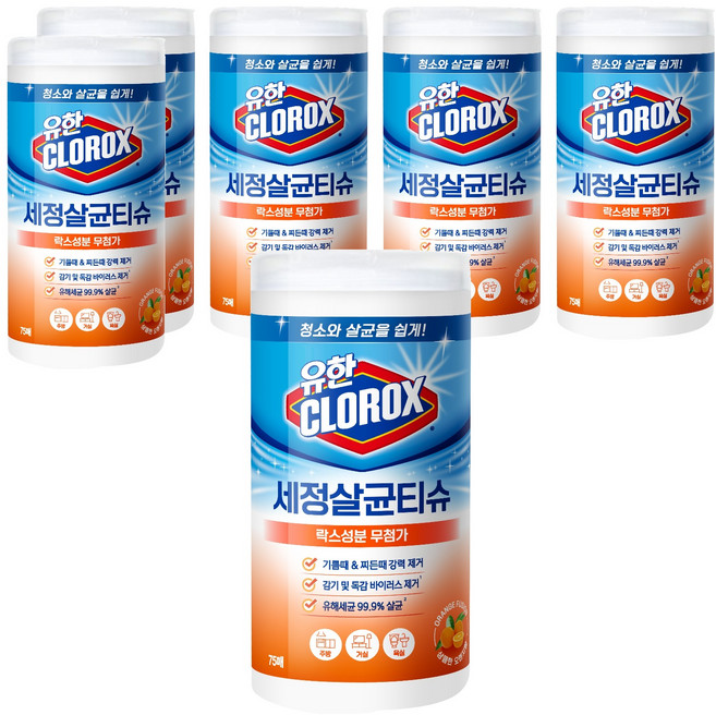 크로락스 유한 청소세정티슈 오렌지퓨전 75매, 6개