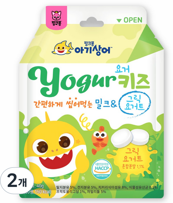 핑크퐁 아기상어 요거키즈 밀크 그릭요거트, 2개, 40g