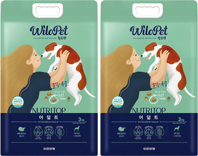 윌로펫 전연령 강아지 뉴트리탑 소프트 기능성 사료, 닭, 3kg, 2개