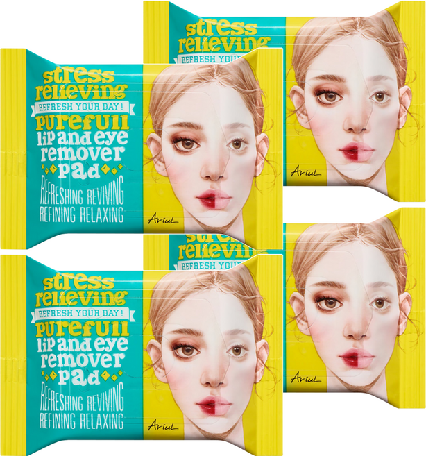 AriuL 艾藜兒 官方直營 淨膚雙面眼唇卸妝棉, 55g, 4包, 30片