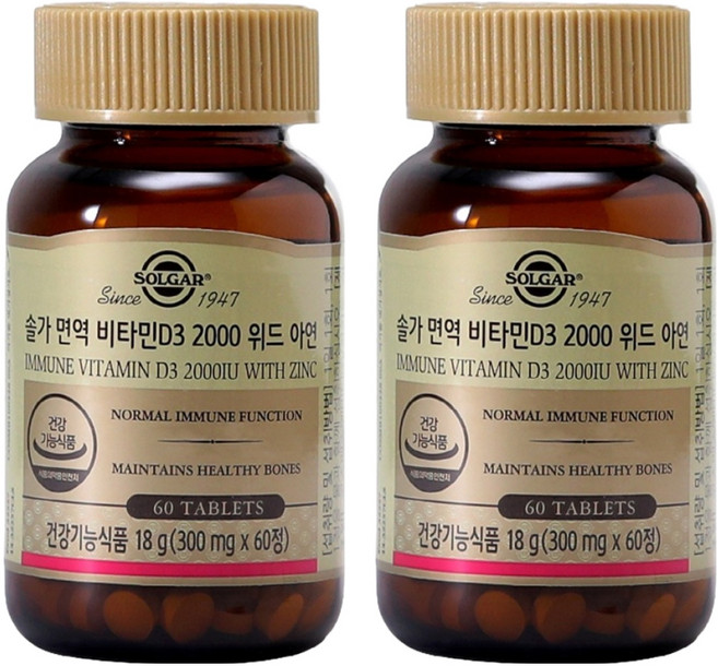 솔가 면역 비타민 D3 2000 위드 아연, 60정, 18g, 2개