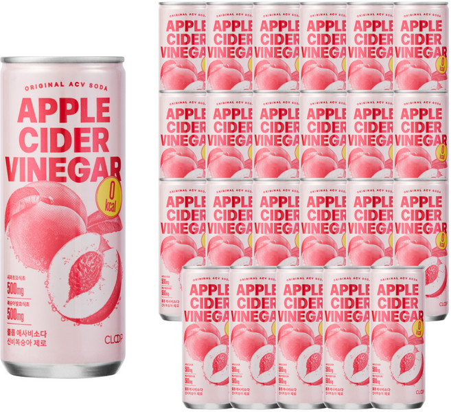 클룹 애사비소다 신비복숭아 제로 탄산음료, 24개, 250ml