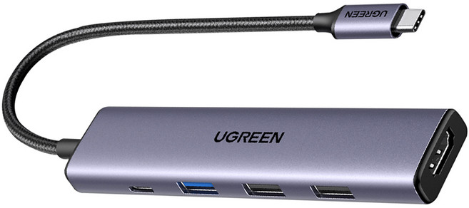 UGREEN 綠聯 五合一Type-C集線器, 4K 30Hz, 100W快速充電, 5Gbps高速傳輸, 15596, 1個