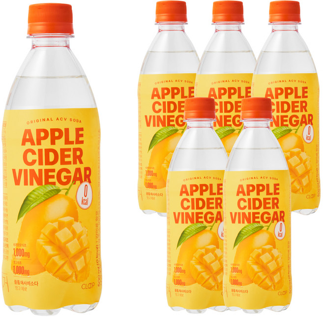 클룹 애사비소다 망고 제로 탄산음료, 6개, 500ml