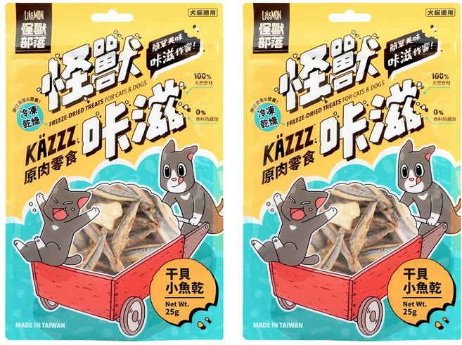 LitoMON 怪獸部落 怪獸咔滋 原肉零食, 干貝小魚乾, 25g, 2包