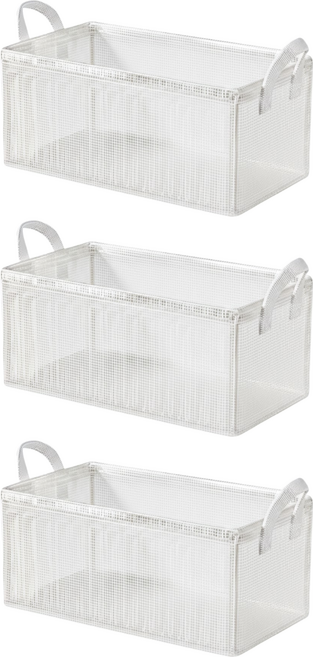 折疊鋼架收納盒, 透白色, 3個