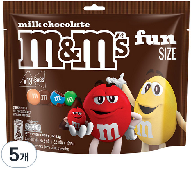 엠앤엠즈 밀크 초콜릿 펀사이즈, 175.5g, 5개