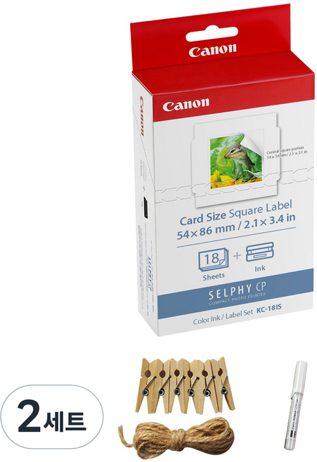 캐논 셀피 인화지 스티커용지 18p KC-18IS + 포토라인 + 미피펜 랜덤 발송, 5 x 5 cm, 2세트