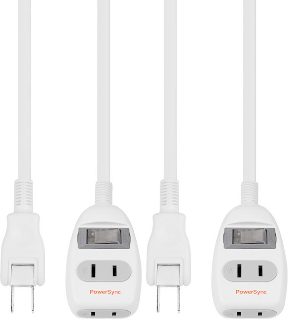 PowerSync 群加 2P 一開二插延長線 T212W920, 白色, 2條, 2m
