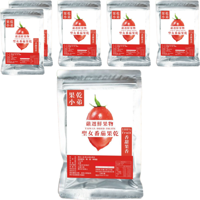 果乾小弟 聖女番茄乾 台灣在地採收 100% Fruit, 70g, 6包