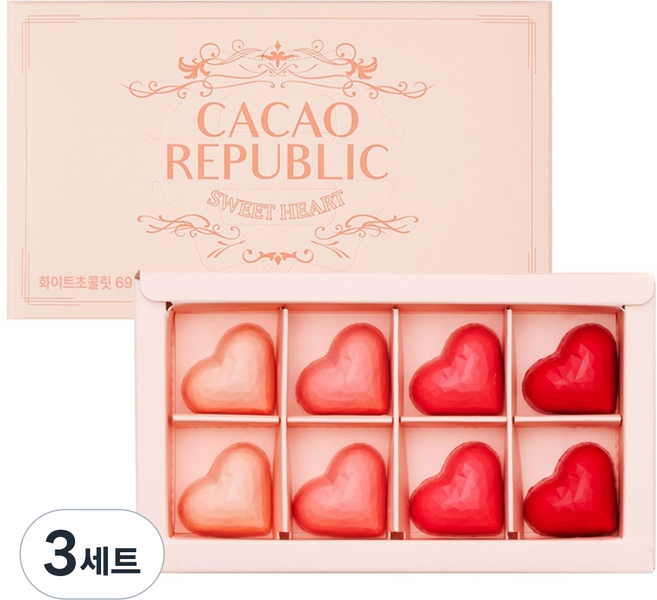 카카오리퍼블릭 스위트 하트 8구 수제 초콜릿 선물세트, 90g, 3세트