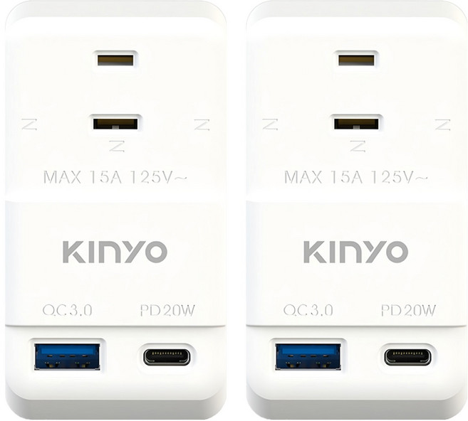 Kinyo USB智慧快充小壁插充電頭 20W NDRD-232, 8cm, 白色, 2個