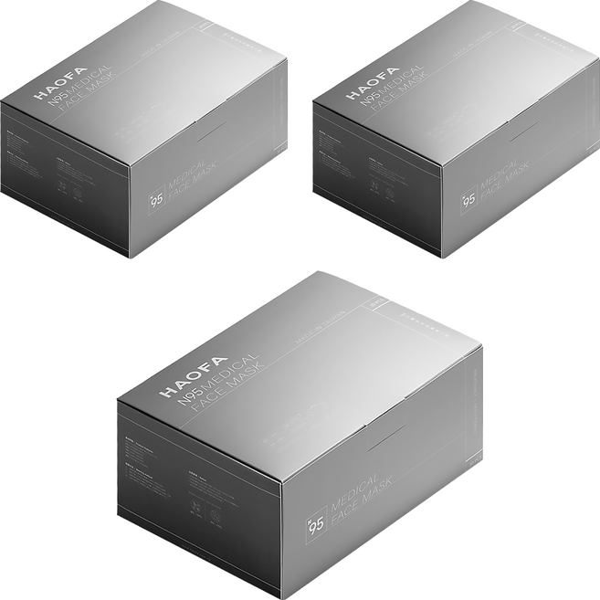 HAOFA 氣密型N95立體醫療口罩 防曬活性碳款 M, 30片, 3盒, 丁香碳