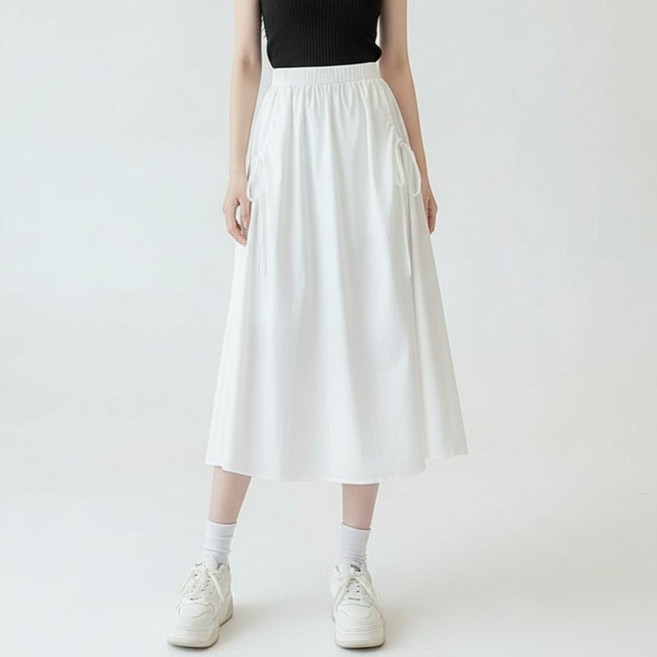 마켓피아 여성용 허리밴딩 스트링 A라인 롱 스커트