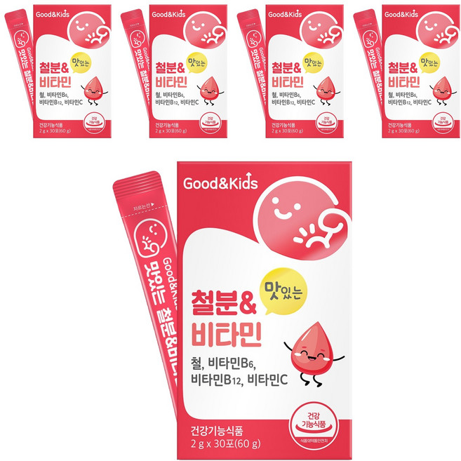 굿앤키즈 유아용 맛있는 철분비타민 딸기맛 30p, 60g, 5개