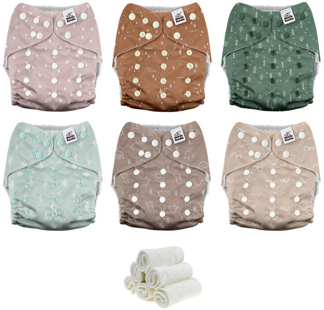 Mama Koala 嬰幼童成長型口袋式布尿布3.0 綠洲足跡 (3.6-18kg) 附竹纖維尿墊6件組, 1組