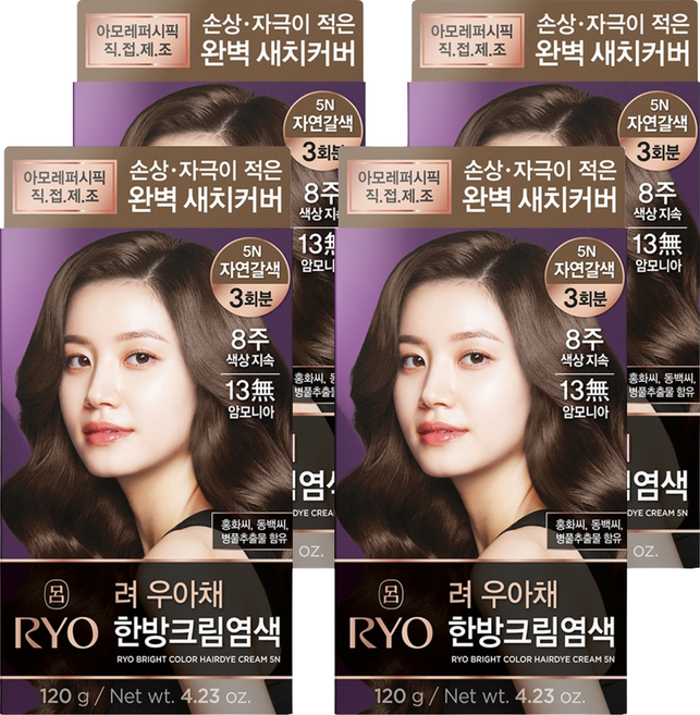 려 우아채 영양 새치염색, 5N자연갈색, 4개