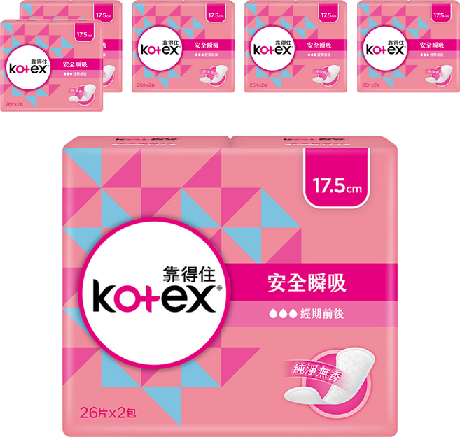 Kotex 靠得住 安全瞬吸護墊 無香, 17.5cm, 52片, 6包