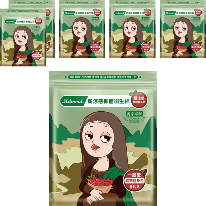 Mdmmd. 明洞國際 超涼感蔓越莓系列 新涼感抑菌衛生棉, 一般型 24.5cm, 8片, 6包